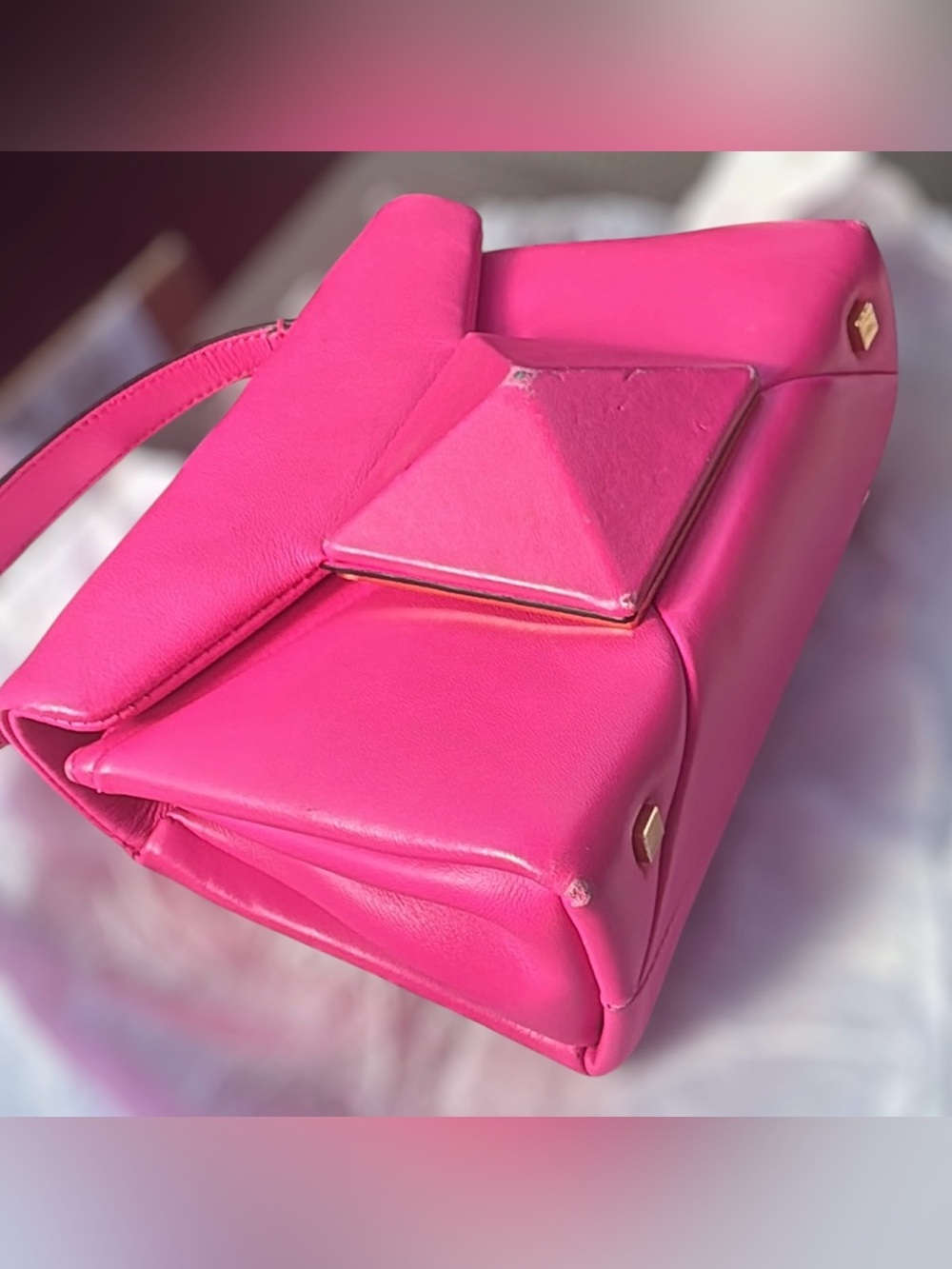 VALENTINO GARAVANI Nappa Tonal Monochrome Mini One Stud Top Handle Bag Pink PP - Picture 4 of 15